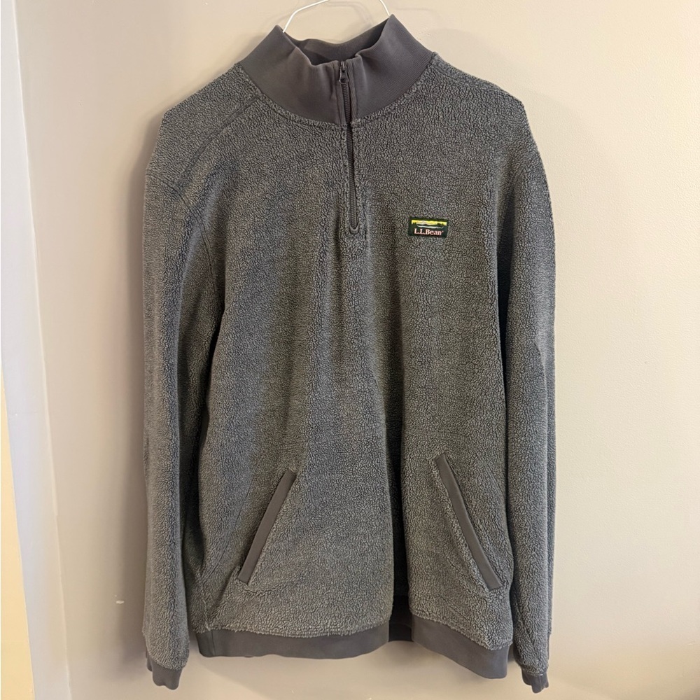 L.L.Bean Gray Sherpa Quarter Zip Fleece Pullover L Tall